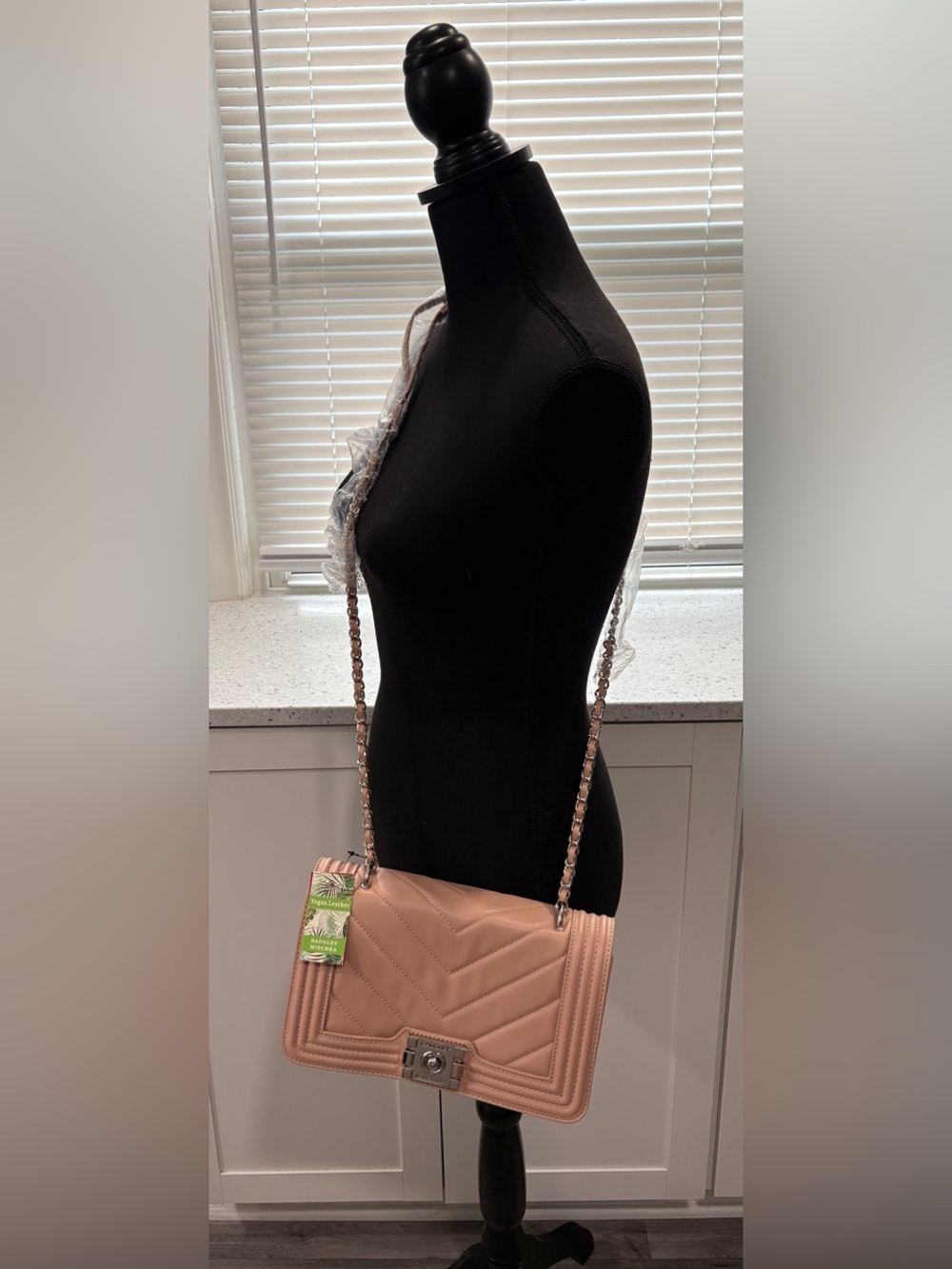 Badgley Mischka Crossbody Bag V Quilting in Blush- New With Tags